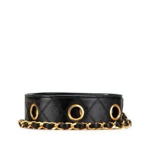 Authentic CHANEL vintage black lambskin runway belt 70cm